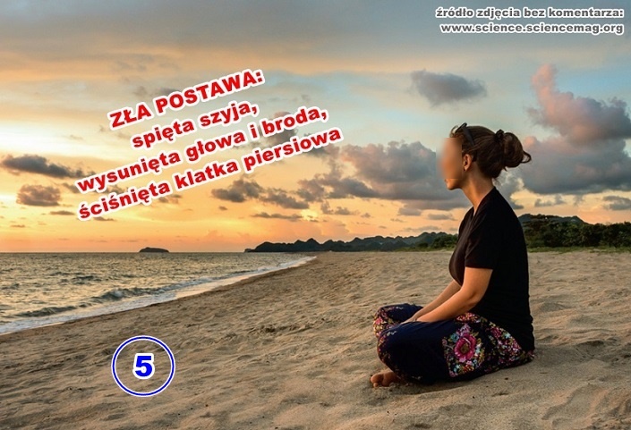 zła postawa, spięta szyja, wysunięta głowa i broda, ściśnięta klatka piersiowa